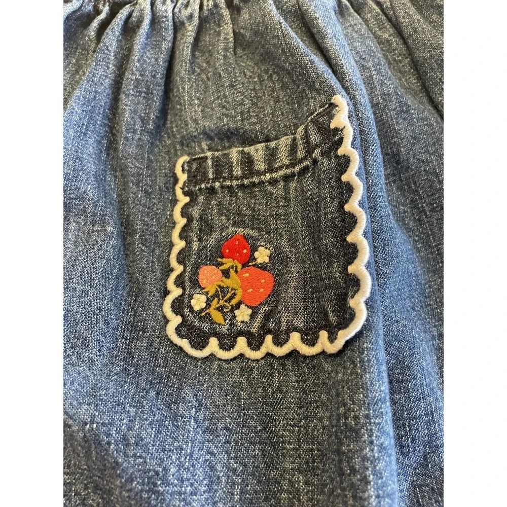 Vintage Gymboree Strawberry Patch Denim Jumper Dress 2T 2004 Embroidered